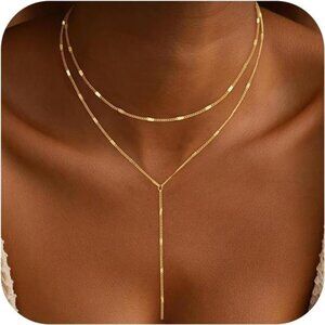 Gold Necklace for Women, Dainty Long Necklace 14k Gold Plated Y-Shaped